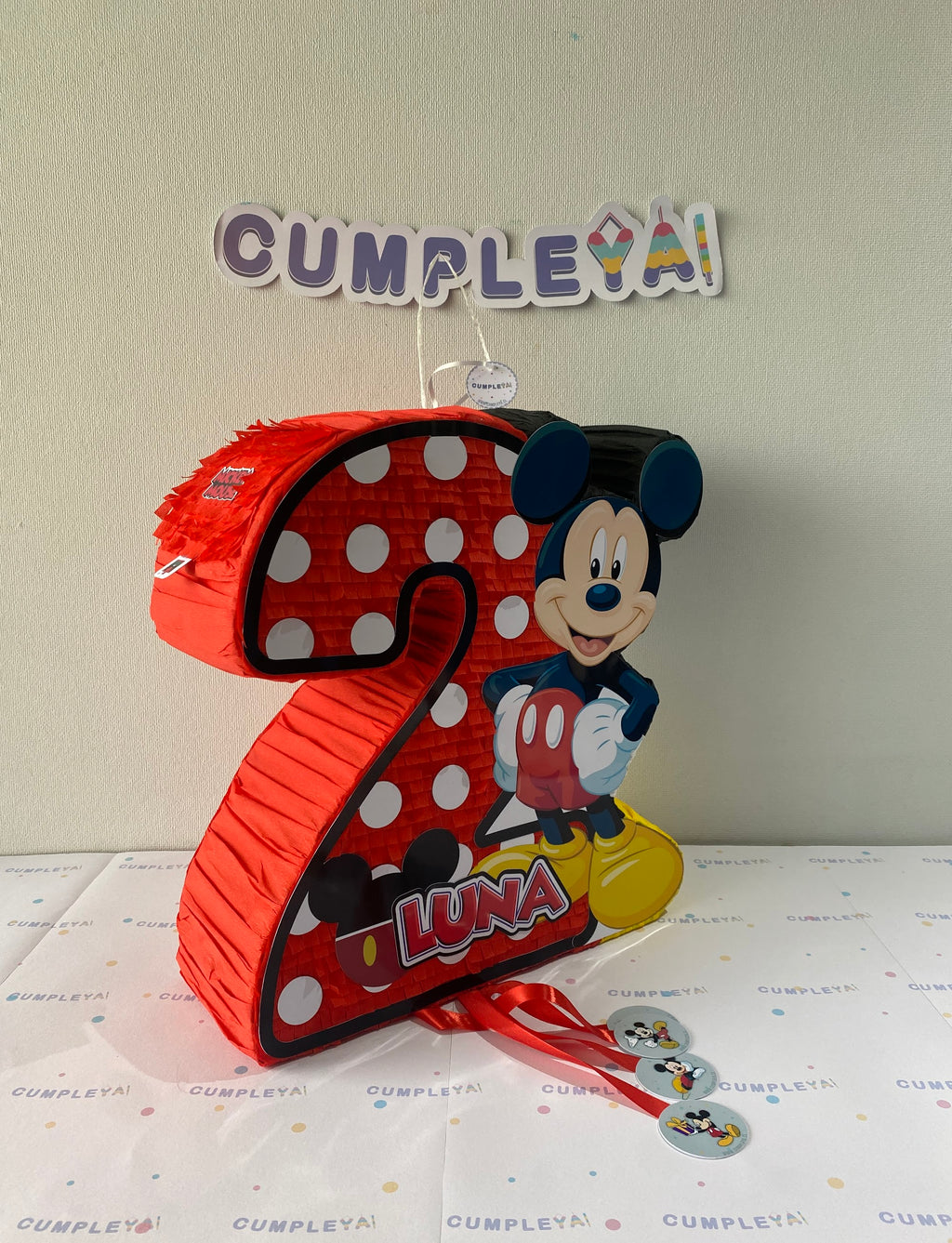 PIÑATA NUMERO 2 CON MICKEY MOUSE 40CM PREMIUM