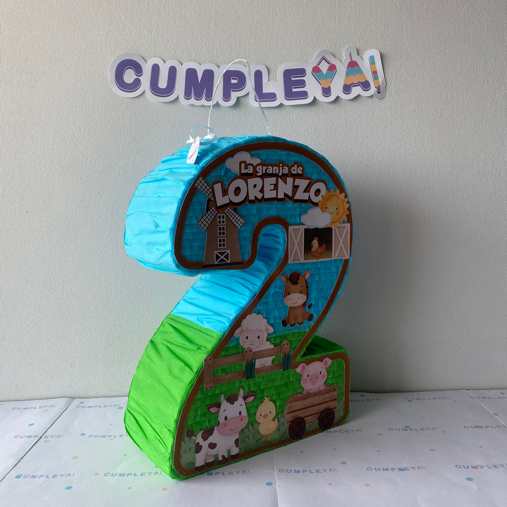 PIÑATA NUMERO 2 ANIMALITOS DE LA GRANJA 40CM PREMIUM