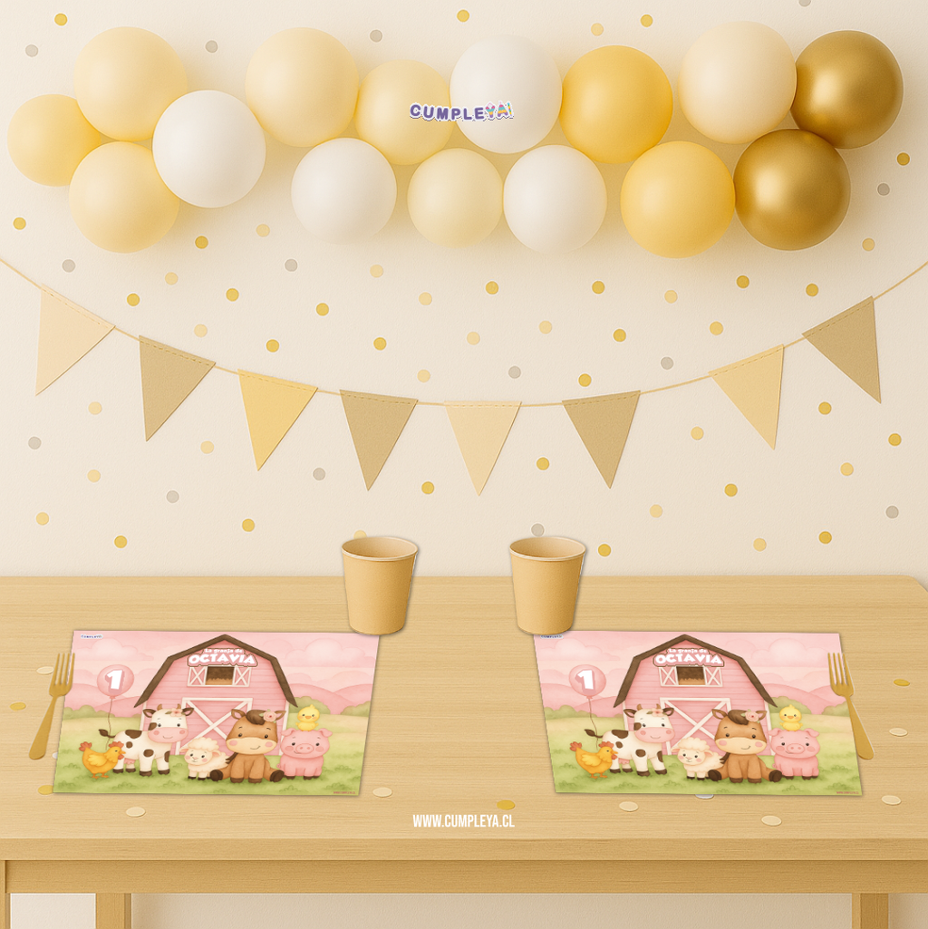 INDIVIDUALES GRANJITA ROSADA PAPEL BOND 21X30CM TEMÁTICO