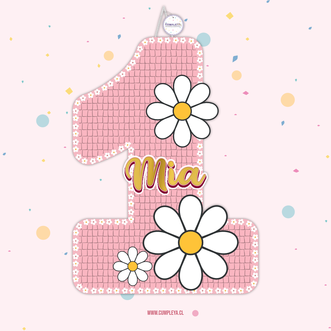 PIÑATA NUMERO 1 CON MARGARITAS 40CM PREMIUM