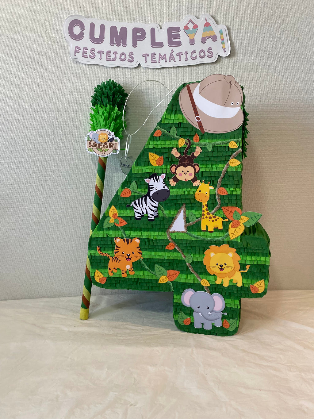 PIÑATA NUMERO 4 ANIMALITO SAFARI 60CM PREMIUM