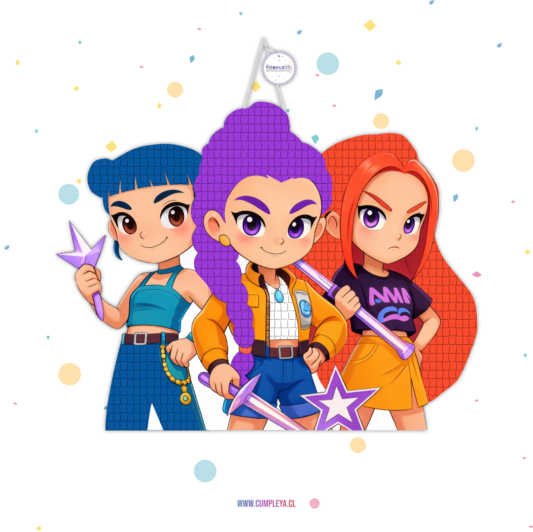 PIÑATA 3 GUERRERAS KPOP RUMI, ZOEY Y MIRA 60CM PREMIUM