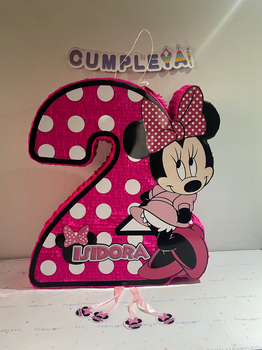 PIÑATA MINNIE NUMERO 2 ROSADA 60CM PREMIUM