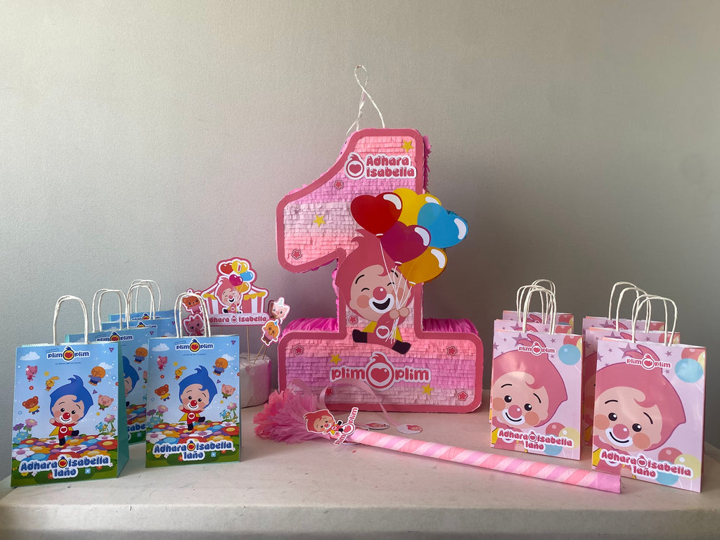 PIÑATA PLIM PLIM ROSADO NUMERO 1 60CM PREMIUM
