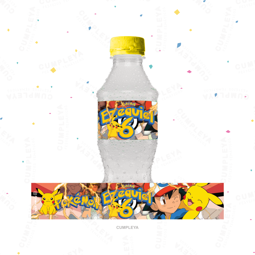 STICKER PIKACHU PARA BOTELLA 250ML 18X3, 5CM SET 12U TEMÁTICO