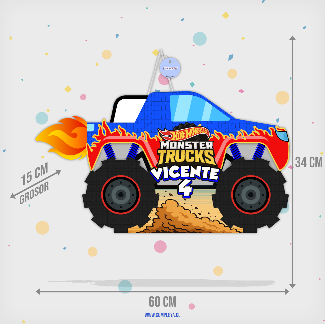 PIÑATA MONSTER TRUCK AZUL 60CM PREMIUM