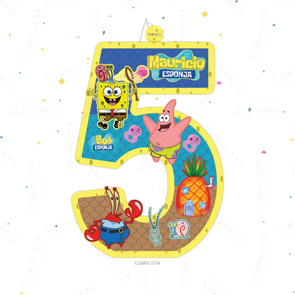 PIÑATA NÚMERO 5 BOB ESPONJA 40CM PREMIUM