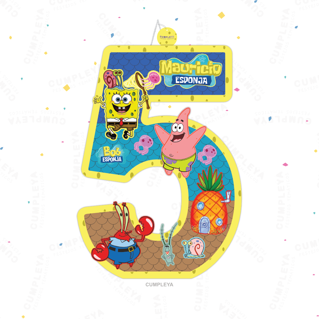 PIÑATA NÚMERO 5 BOB ESPONJA 40CM PREMIUM