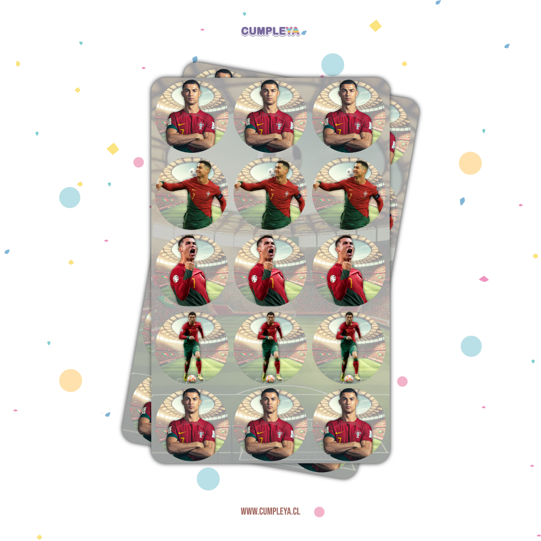 30 STICKER CIRCULARES 5 X 5 CM CRISTIANO RONALDO PORTUGAL