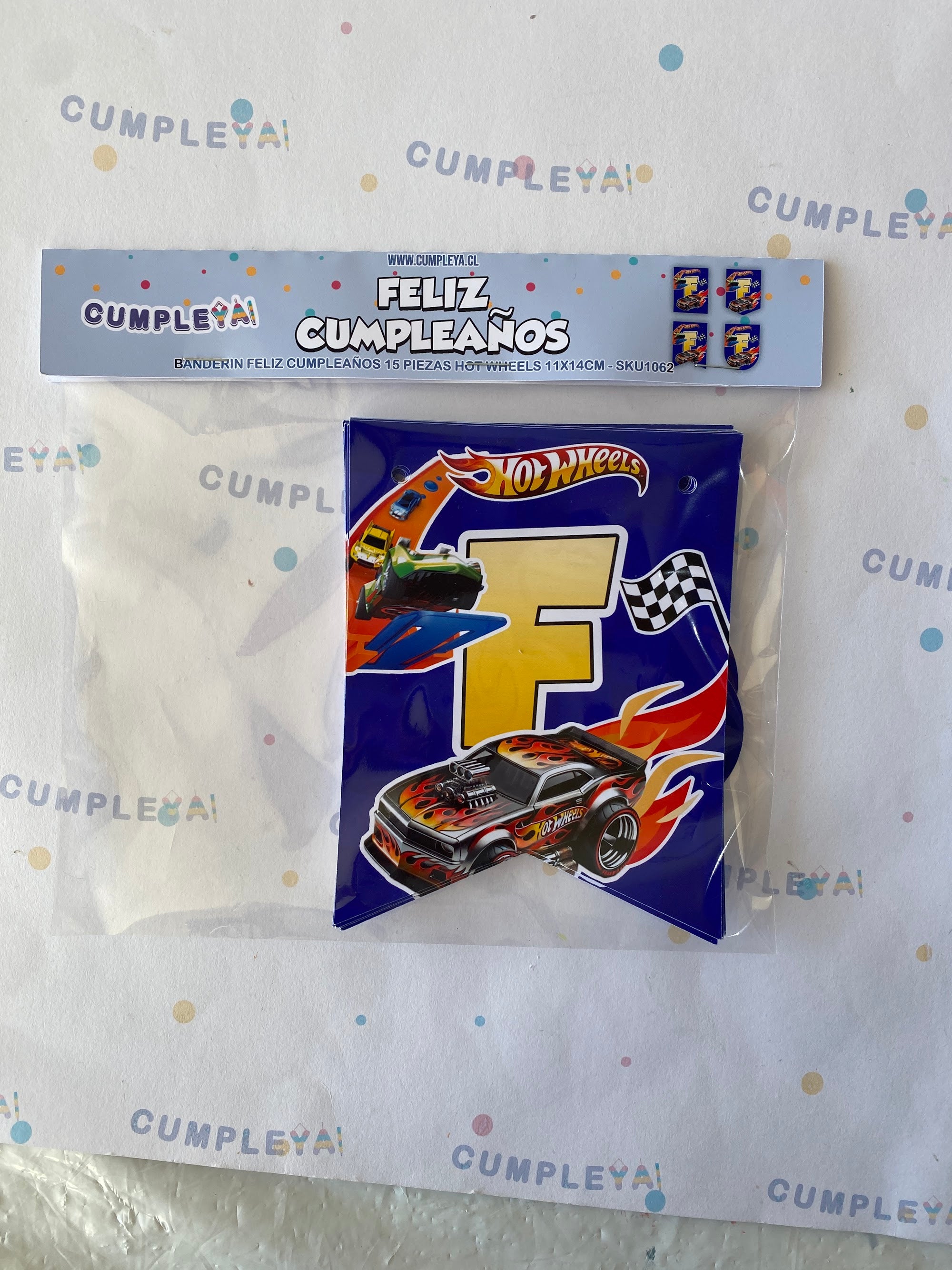 BANDERIN HOT WHEELS FELIZ CUMPLEAÑOS 11X14CM 15U