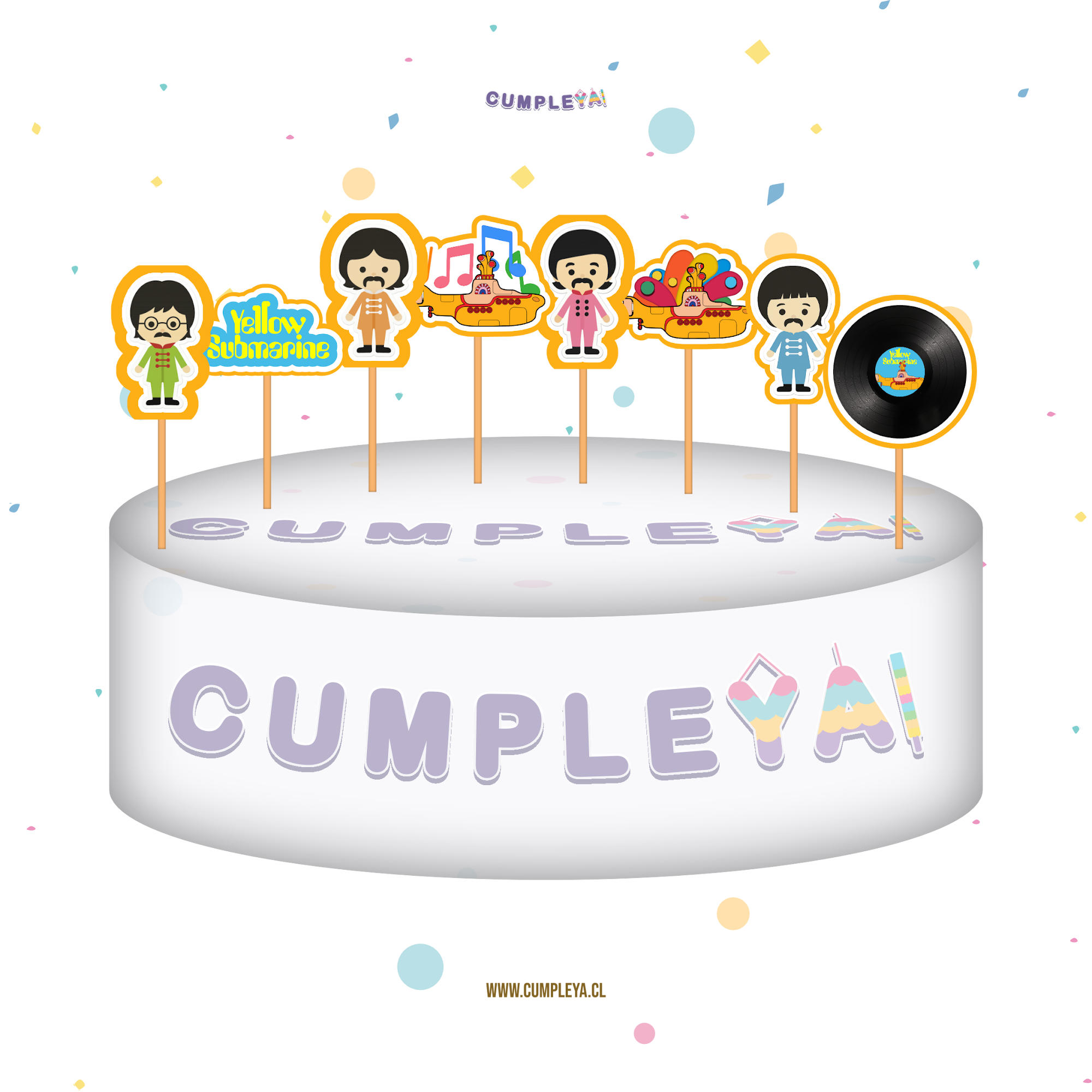 TOPPER YELLOW SUBMARINE INFANTIL MINI 6CM - SET X8