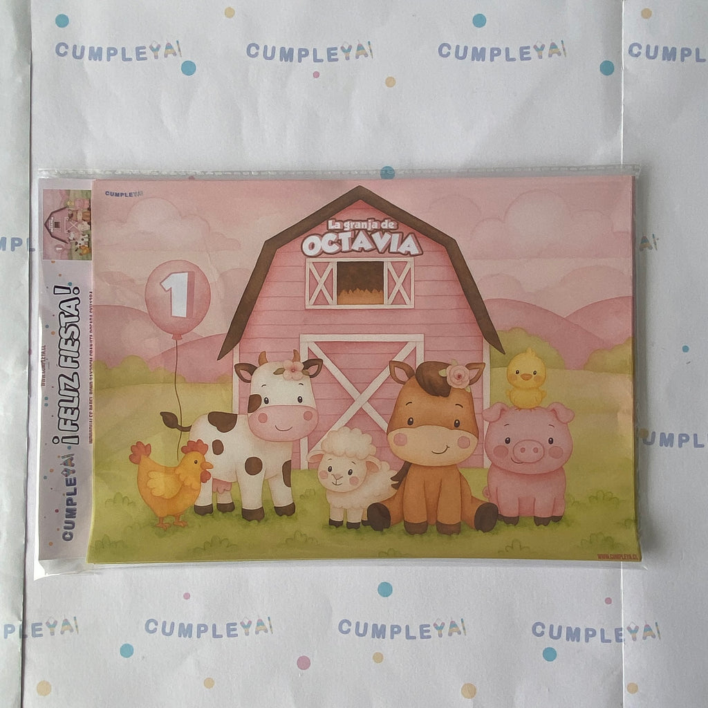 INDIVIDUALES GRANJITA ROSADA PAPEL BOND 21X30CM TEMÁTICO