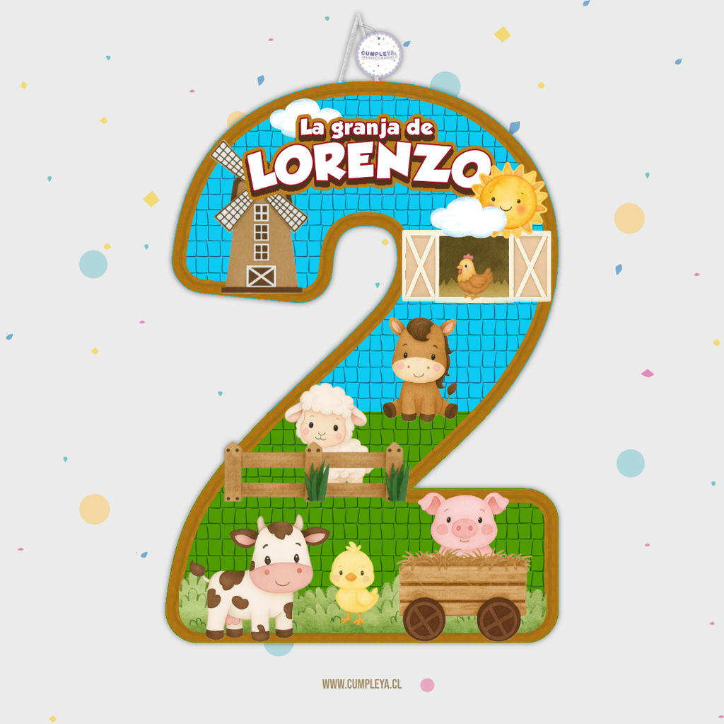 PIÑATA NUMERO 2 ANIMALITOS DE LA GRANJA 40CM PREMIUM