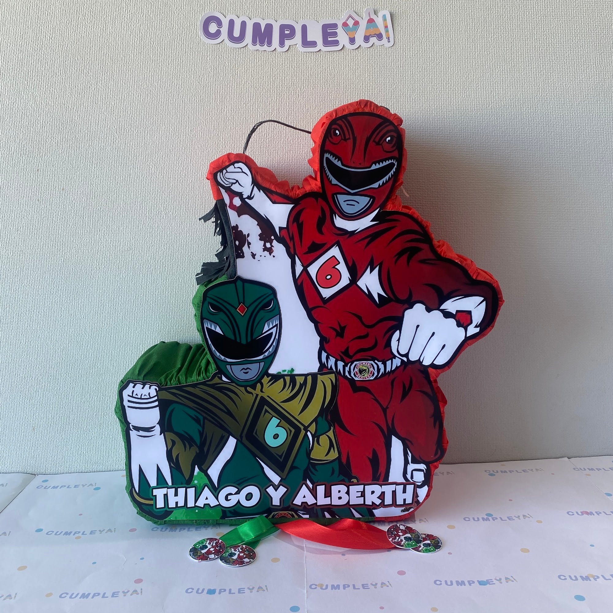 PIÑATA 40 CM POWER RANGER ROJO Y VERDE