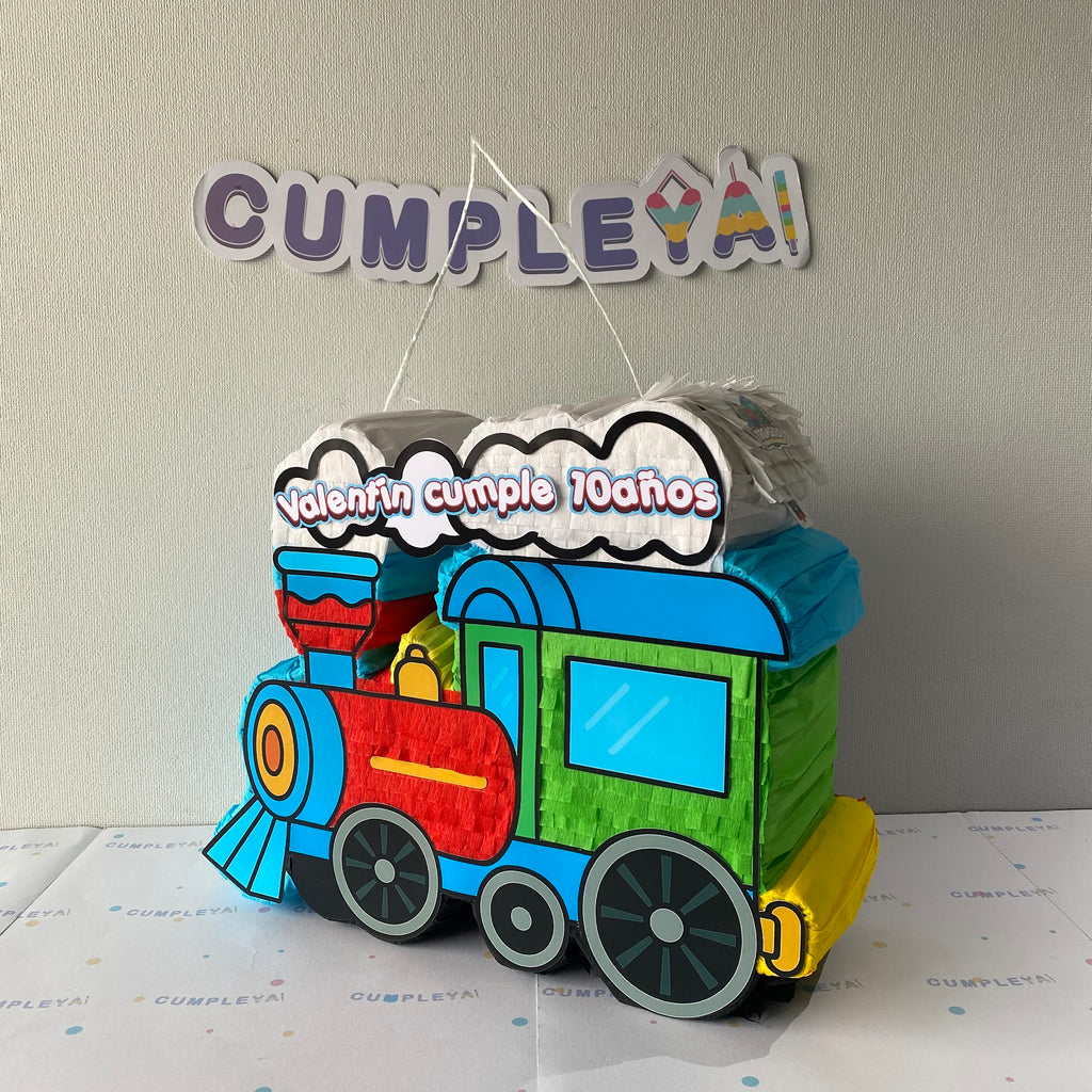 PIÑATA TREN AZUL VERDE Y ROJO 40CM PREMIUM