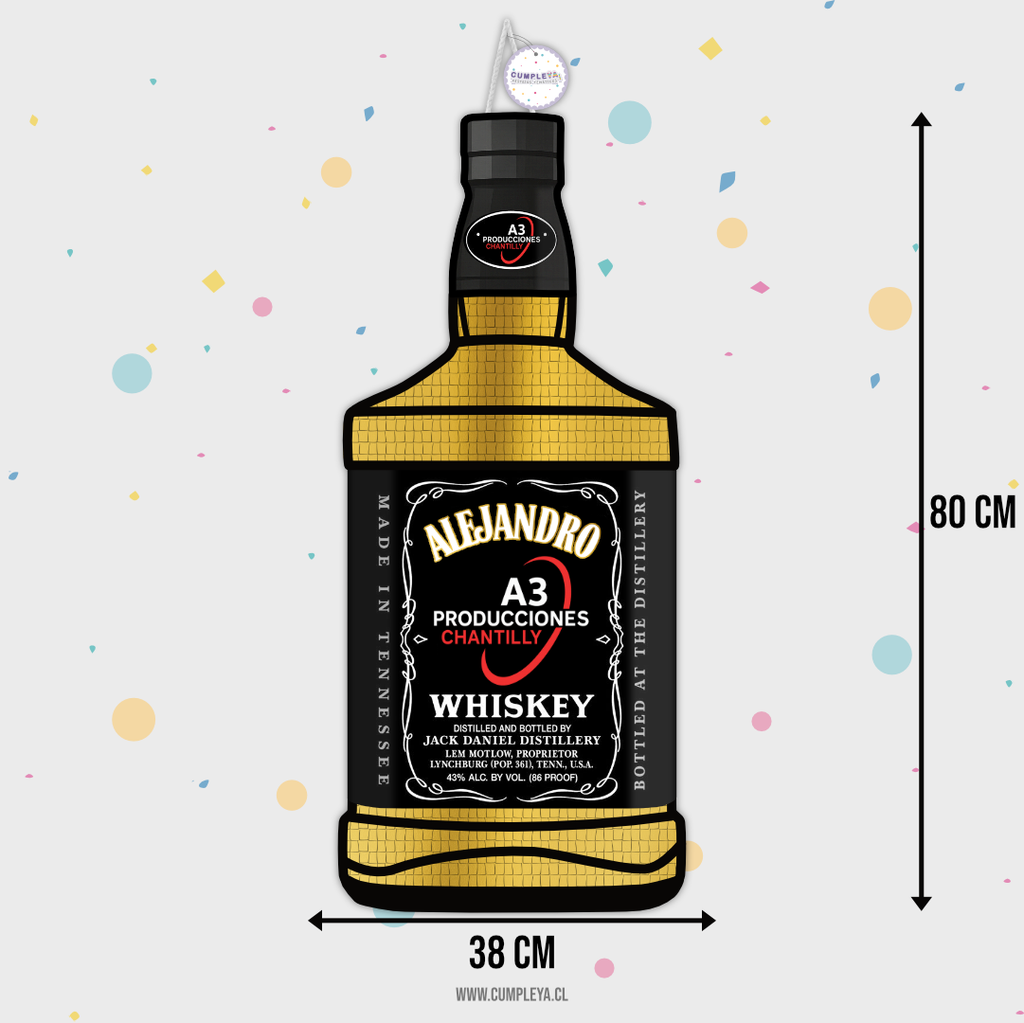 PIÑATA PERZONALIZADA BOTELLA DE WHISKY 60CM PREMIUM