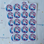 30 STICKER CIRCULARES 5 X 5 CM GATITO ARCOIRIS