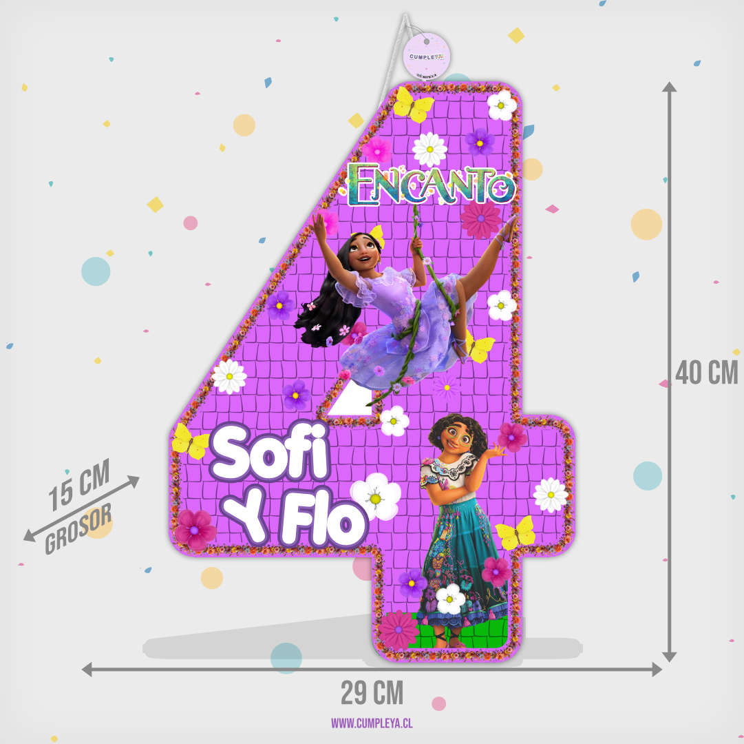 PIÑATA NÚMERO 4 ISABELLA Y MIRABEL 40CM PREMIUM