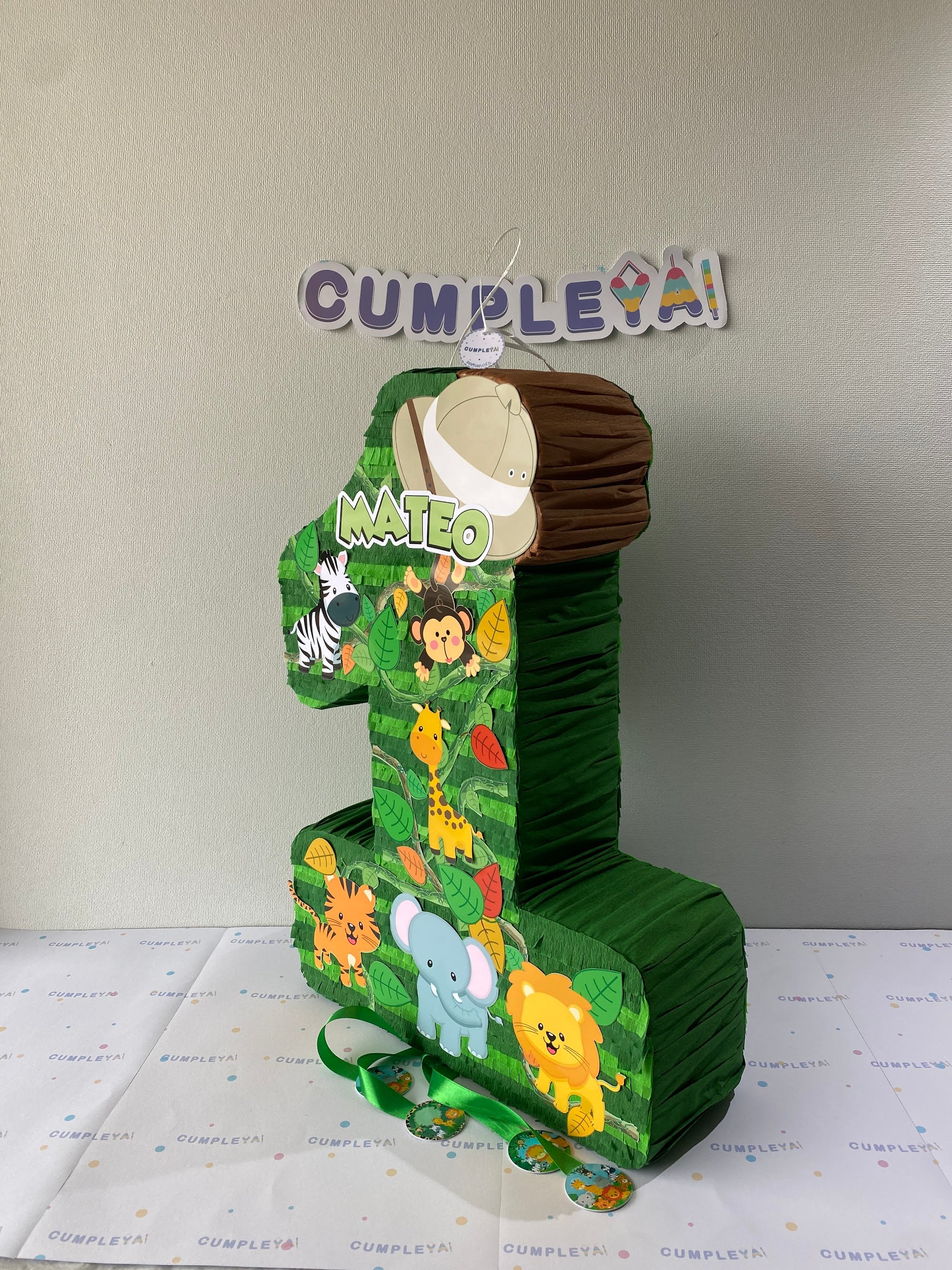 PIÑATA NÚMERO 1 DE SAFARI 60CM PREMIUM