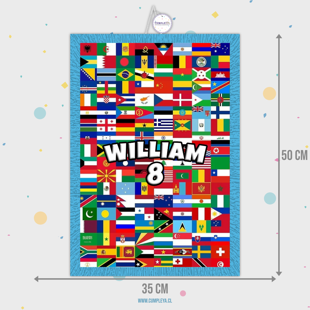 PIÑATA 40 CM RECTANGULAR BANDERAS DEL MUNDO