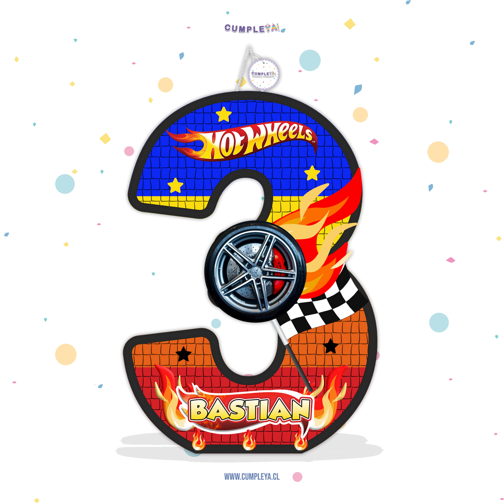 PIÑATA NUMERO 3 HOT WHEELS AZUL 40CM PREMIUM