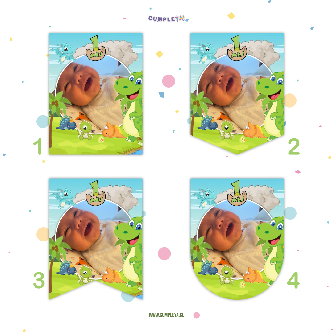 BANDERIN DINOSAURIO BEBE DE FOTOGRAFÍA 12 MESES 11X14CM
