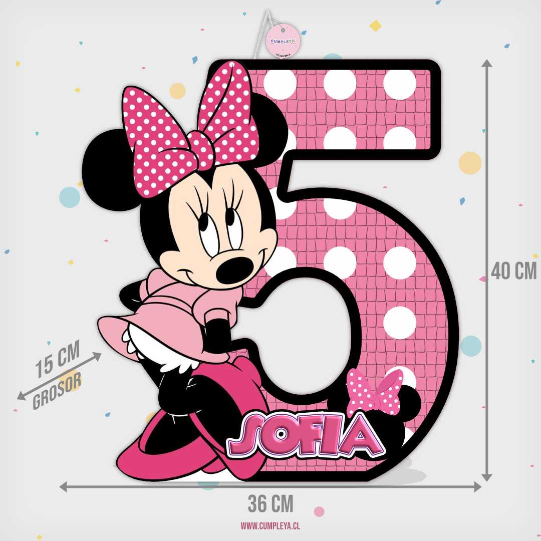 PIÑATA PIÑATA NUMERO 5 CON MINNIE 40CM PREMIUM