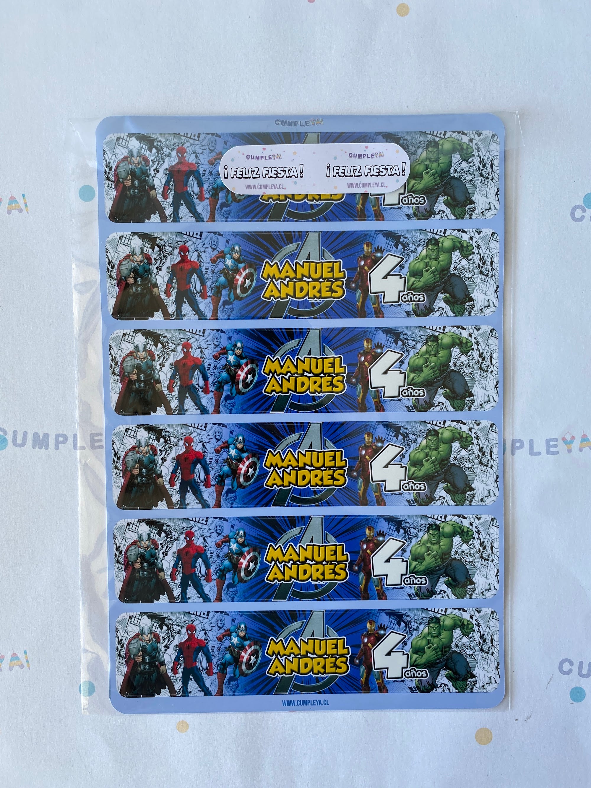 STICKER LOS VENGADORES PARA BOTELLA 250ML 18X3, 5CM SET 12U TEMÁTICO