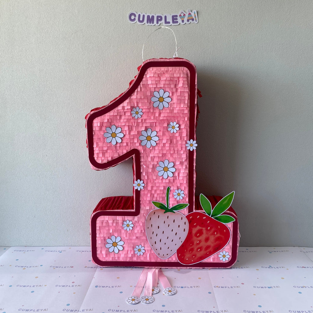 PIÑATA FRUTILLAS Y FLORES 60CM PREMIUM