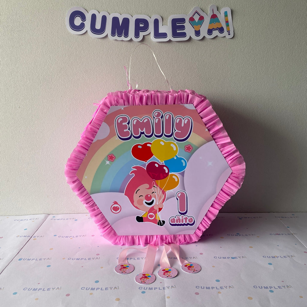 PIÑATA PLIM PLIM ROSADO HEXAGONAL EXPRÉS 40CM