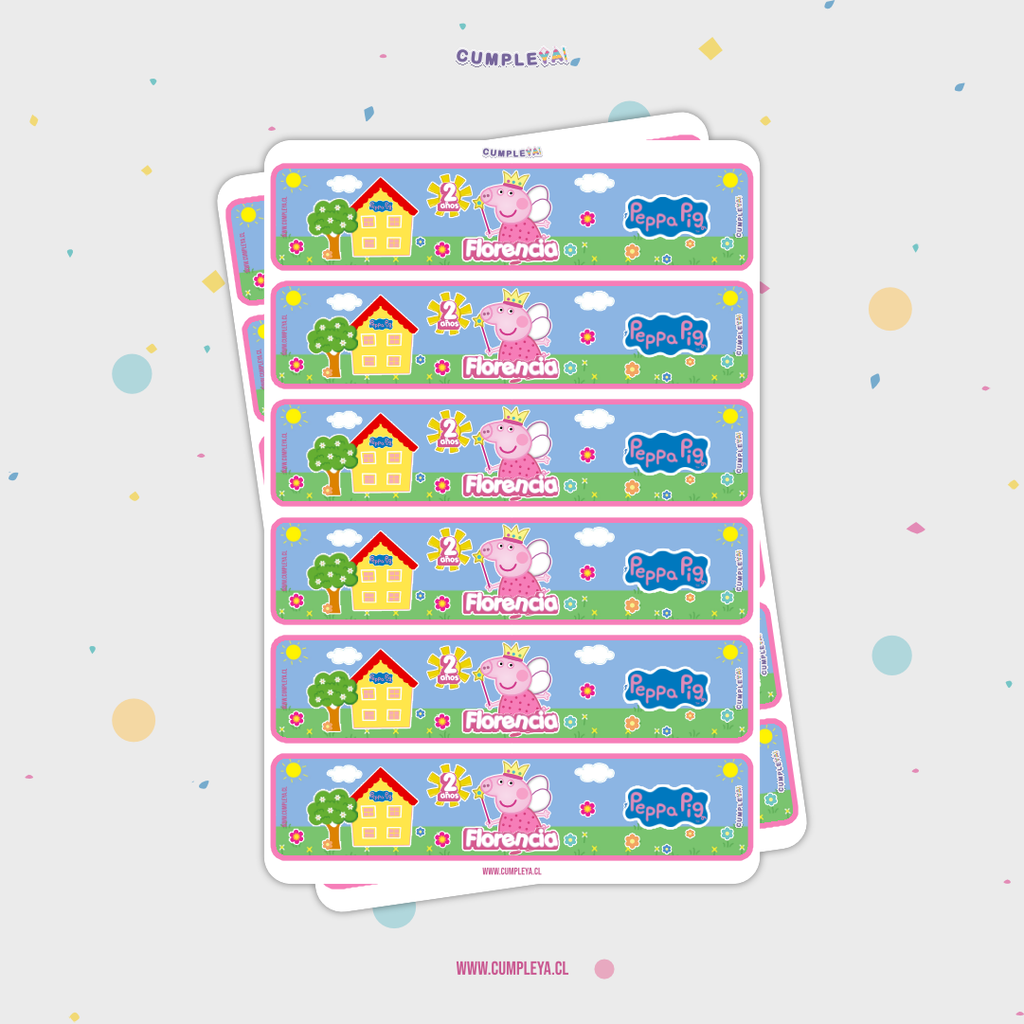 STICKER PEPPA PIG HADA PARA BOTELLA 250ML 18X3, 5CM SET 12U TEMÁTICO