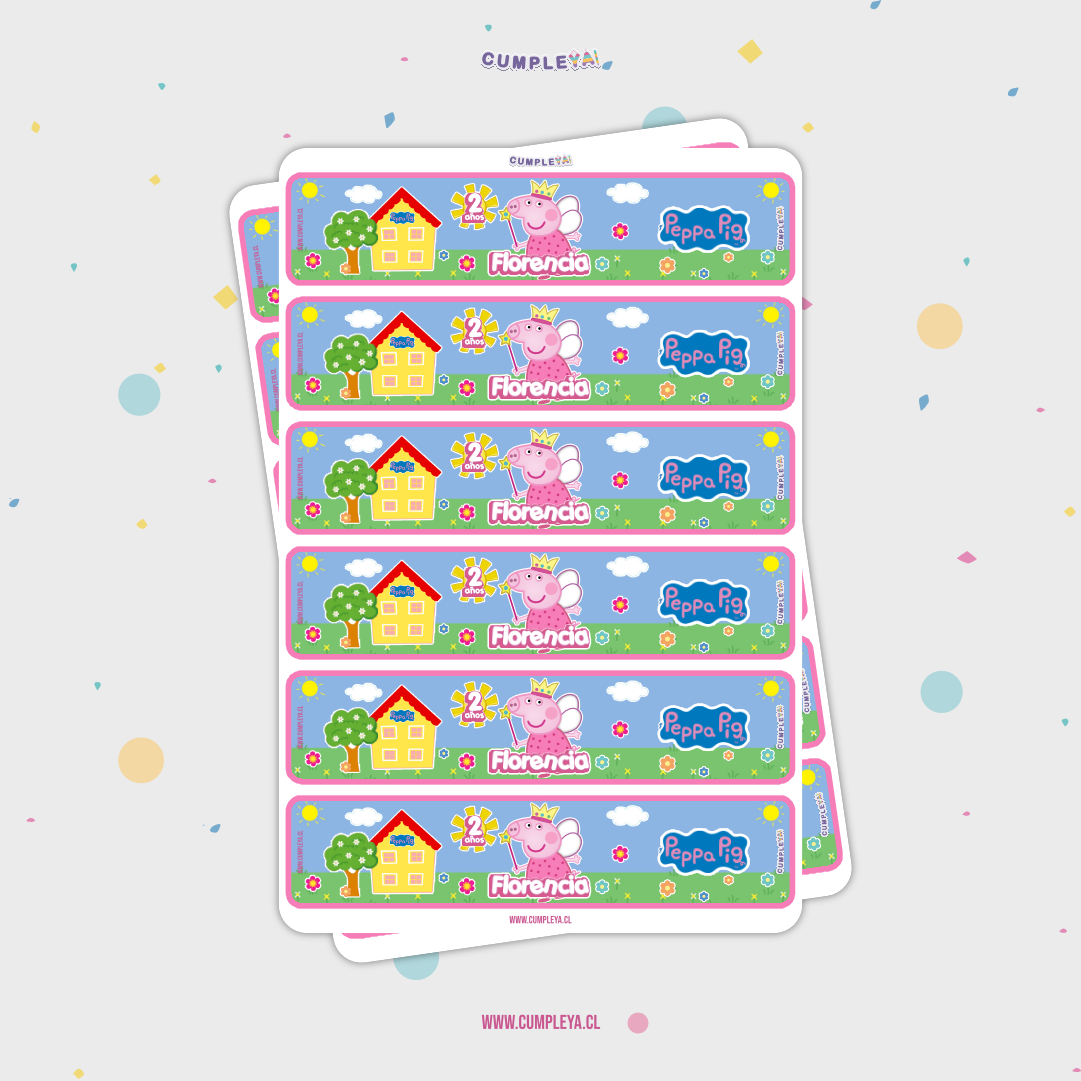 STICKER PEPPA PIG HADA PARA BOTELLA 250ML 18X3, 5CM SET 12U TEMÁTICO