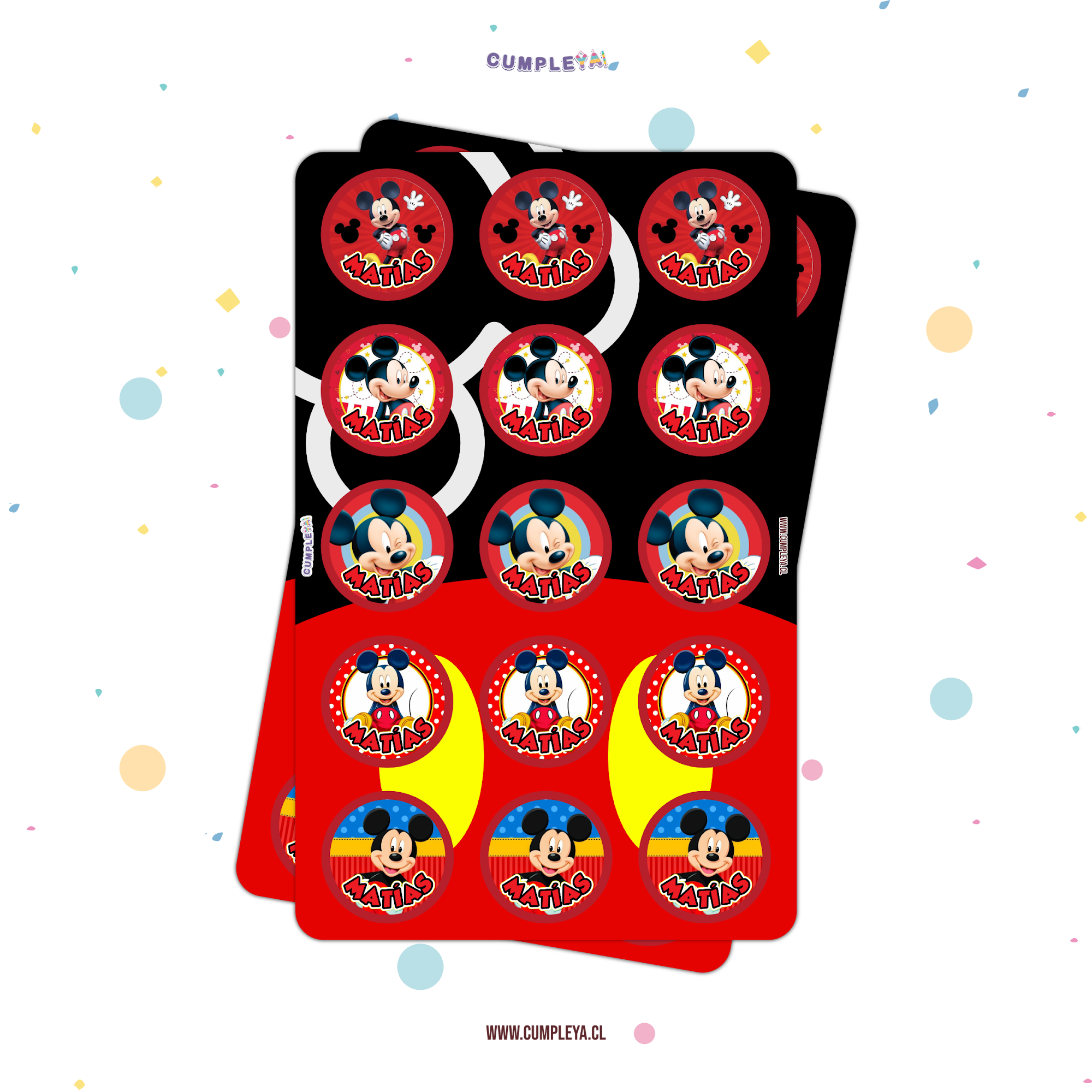 STICKER MICKEY MOUSE CIRCULARES 5X5CM 30U TEMÁTICO