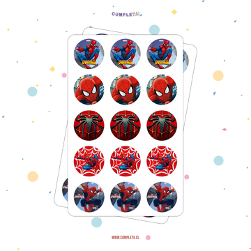 30 STICKER CIRCULARES 5 X 5 CM SPIDERMAN
