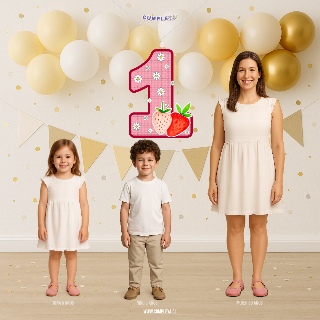 PIÑATA FRUTILLAS Y FLORES 60CM PREMIUM