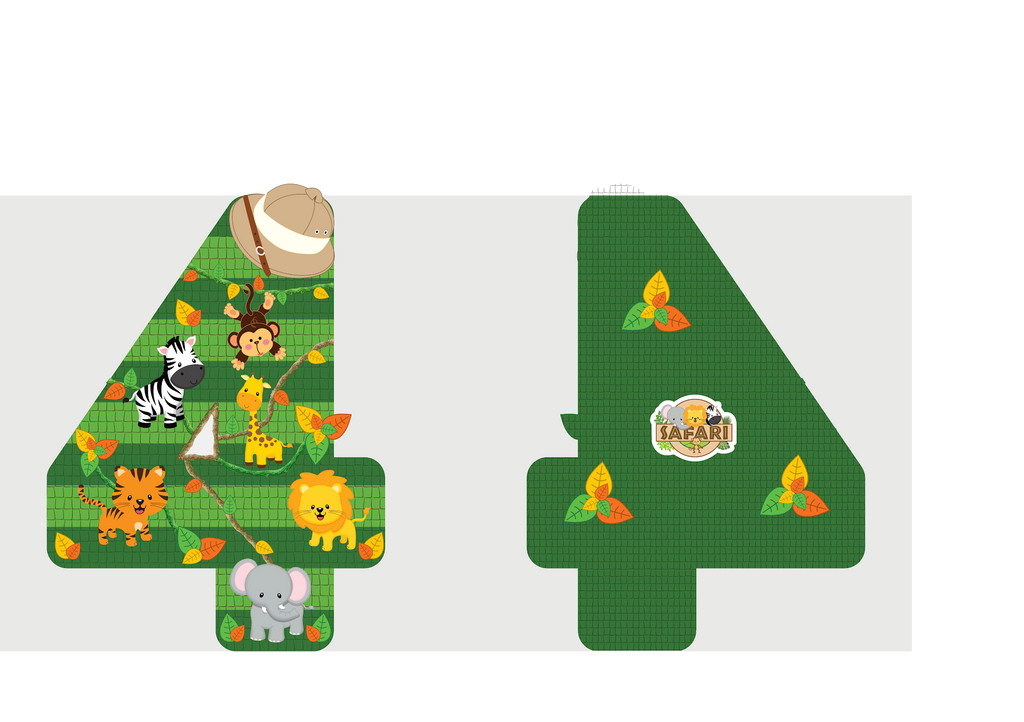 PIÑATA NUMERO 4 ANIMALITO SAFARI 60CM PREMIUM