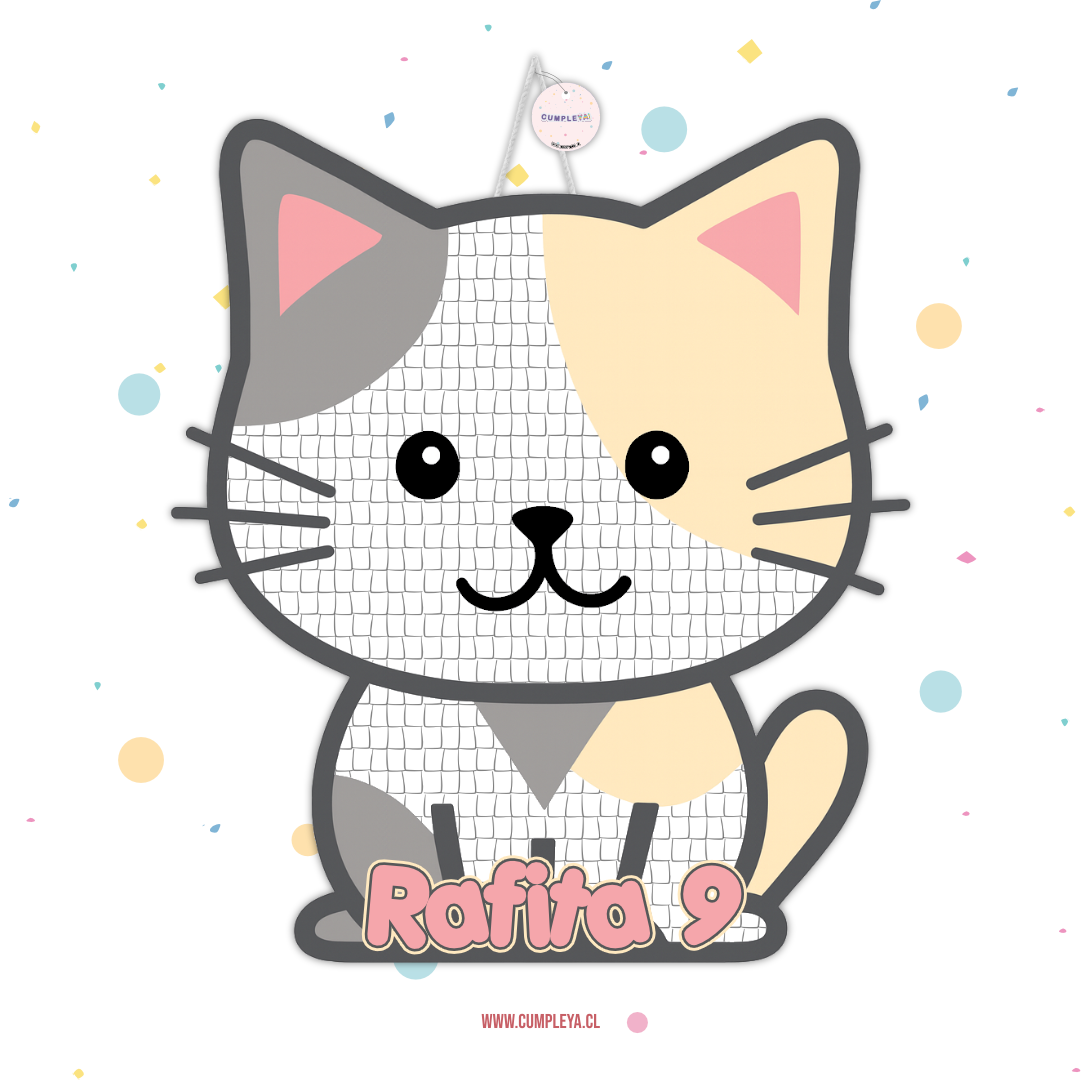 PIÑATA GATITO GRIS, BLANCO Y BEIGE 60CM PREMIUM